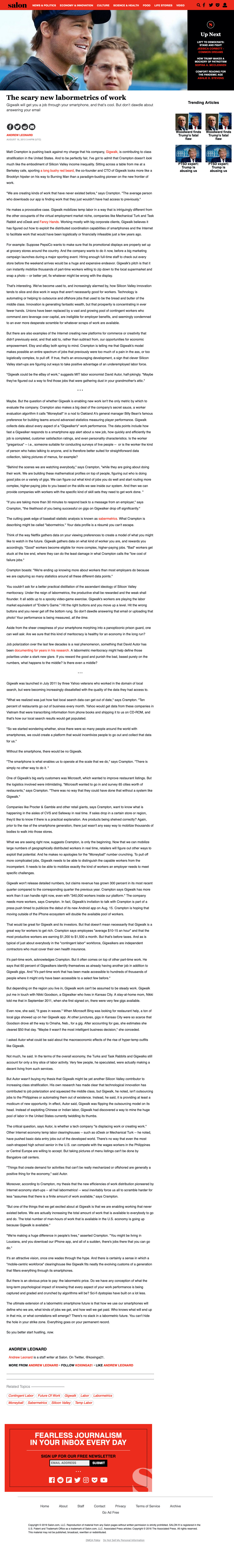 Screenshot of Salon.com Labormetrics Interview with Matt Crampton